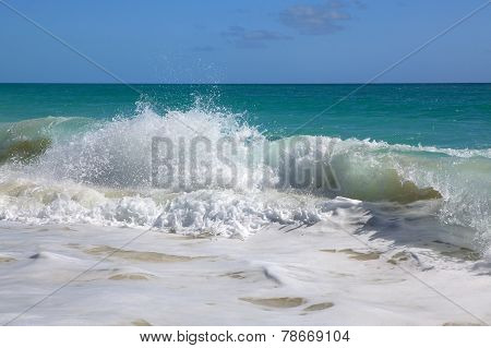 Waves of the Caribbean Sea. Playa los Cocos. Cayo Largo. Cuba.