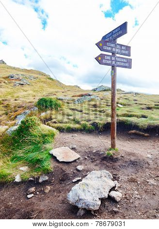 Signs Pointing To The Three Lakes Of Tristaina, Andorra