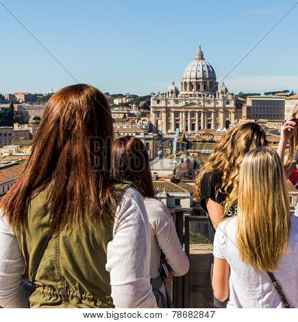 italy, rome, st. peter's basilica. seen from the castel sant'angelo from