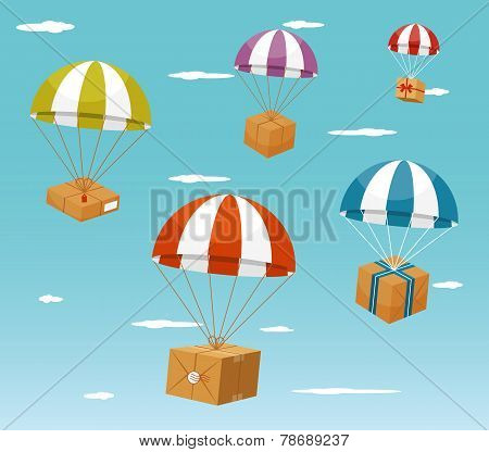 Delivery Concept - Gift Boxes on Parachute