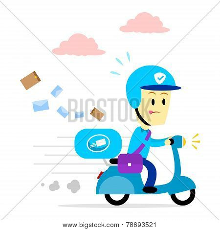 Postman Delivering Mail By Motorcycle