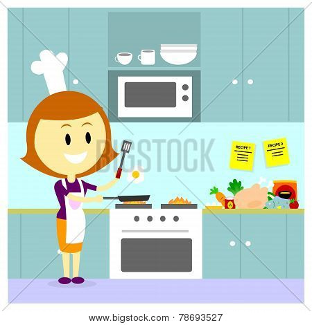 Mom Cooking in the Kitchen