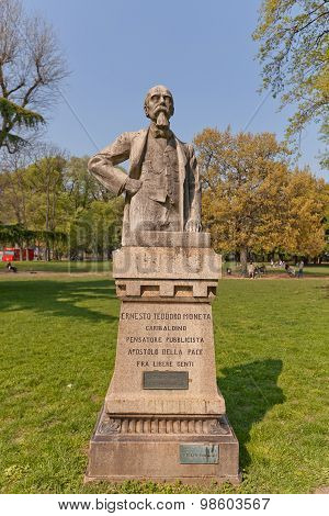 Ernesto Teodoro Moneta Statue In Milan, Italy
