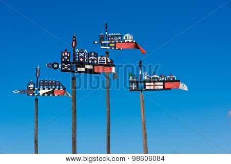 Wooden carved weather vanes in Nida, Lithuania