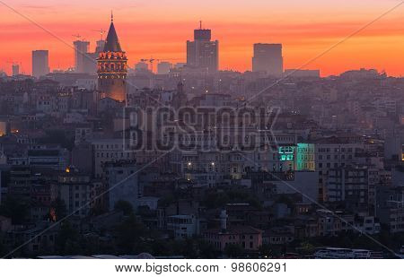 View Of Beyoglu's Region And Galata Tower At Sunrise, Istanbul