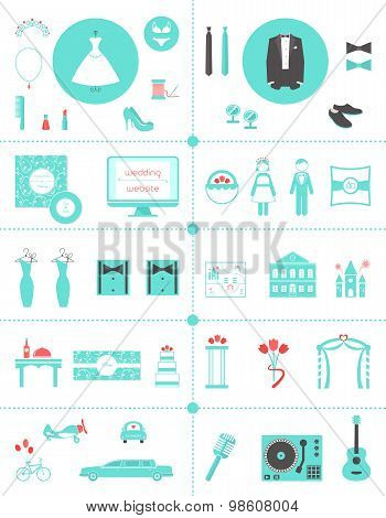 Wedding Planning Icons and Infographic Elements Set