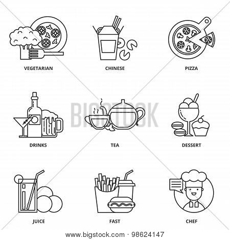 Food And Drink Vector Icons Set Modern Line Style