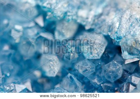 Blue Crystals Agate Sio2. Macro