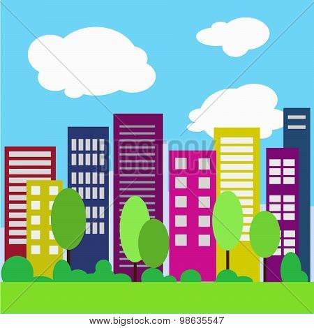 Urban Landscape Background, Flat Design Cityscape, Big City Illustration