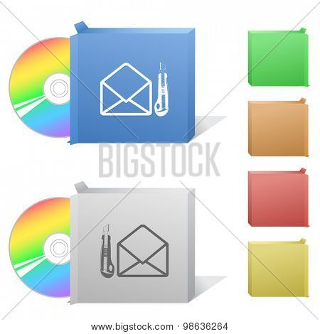 open mail with knife. Box with compact disc.