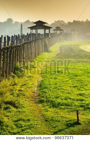 Ubein Bridge At Sunrise, Mandalay, Myanmar