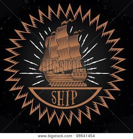 Vintage ship logotype  illustration