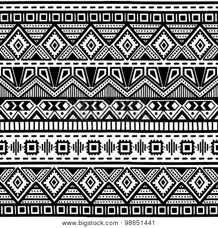Seamless Ethnic Pattern. Black And White Vector Illustration.