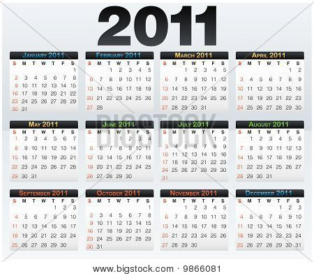Grille de calendrier 2011 année anglais
