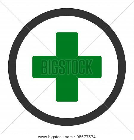 Plus flat green and gray colors rounded vector icon