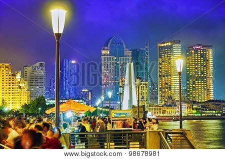 Shanghai, China - May 23, 2015:beautiful View Of  Shanghai -  Bund Or Waitan Waterfront At Night. Sh