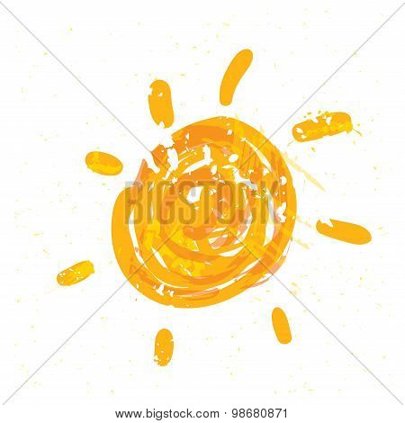 Watercolor sun, rays flat icon closeup silhouette