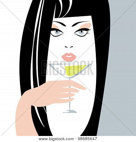 Woman With  A Glass In A Hand.