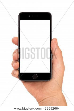 Holding the black smartphone