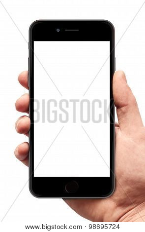 Man's hand shows mobile smartphone
