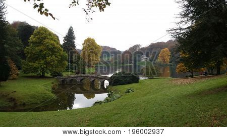 A view of Stourhead lake taken in early Autumn