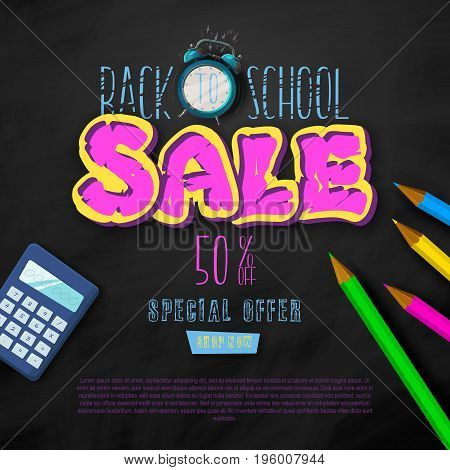 Back to school. Tipographic Banner. Bright flyer. Vector Illustration