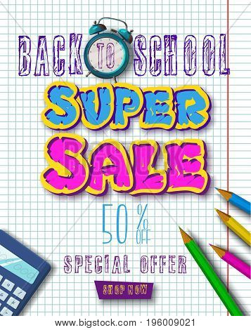 Back to school. Tipographic Banner. Bright flyer. Vector Illustration