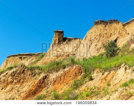 Landslide Zone On Black Sea Coast. Zone Of Natural Disasters During Rainy Season. Large Masses Of Ea