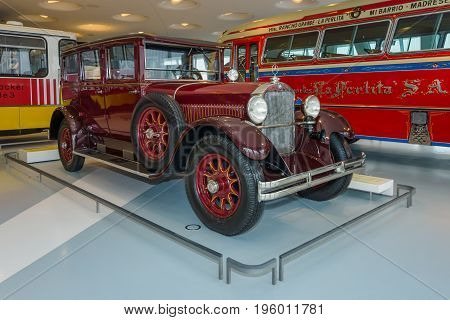 STUTTGART GERMANY- MARCH 19 2016: Vintage car Mercedes-Benz 12/55 PS Pullman-Limousine 1927. Mercedes-Benz Museum.