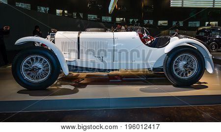 STUTTGART GERMANY- MARCH 19 2016: Sports car Mercedes-Benz 27/170/225 PS SSK (Super-Sport-Kurz (DE) - Super Sport Short (EN)) 1928. Mercedes-Benz Museum.