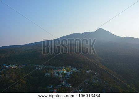 Beautiful View Of The Village In The Foot Of The Mount Popa At Dawn In Myanmar (burma).
