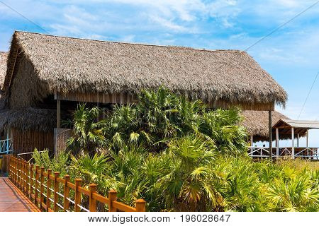 Building On The Beach, Cayo Largo, Cuba. Copy Space For Text.