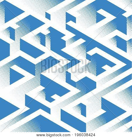 Abstract background in isometric style. A geometric maze. Texture of halfones.