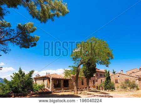 View Of The Building In The Village Siurana De Prades, Tarragona, Catalunya, Spain. Copy Space For T