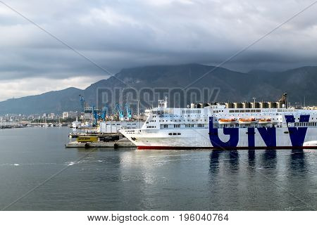 Palermo.Italy.27 may 2017.Views of ferry port and city of Palermo from the sea. Sicily