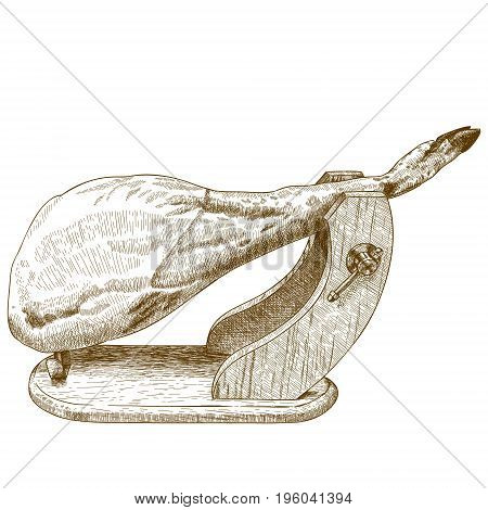 Vector antique engraving illustration of jamon serrano isolated on white background