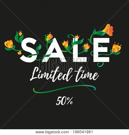 Sale. Limited time. Fifty percent. Vector illustration.