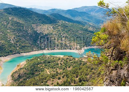 Reservoir Pantano De Siurana, Tarragona, Catalunya, Spain. Top View.