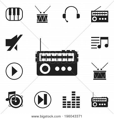 Set Of 12 Editable Melody Icons. Includes Symbols Such As Timpano, Forward, Bar Wave And More