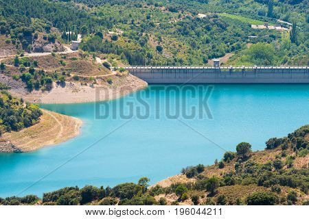 Reservoir Pantano De Siurana, Tarragona, Catalunya, Spain. Top View.