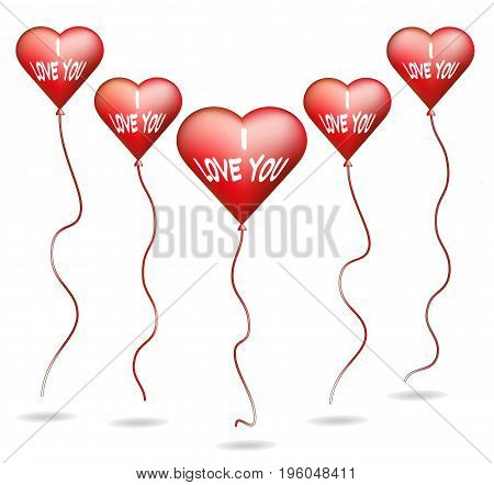 Vector red balloon in form of heart on light background.