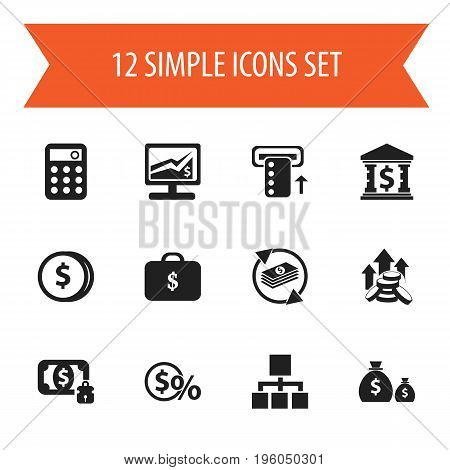 Set Of 12 Editable Finance Icons. Includes Symbols Such As Money-Guard, Building, Greenback And More