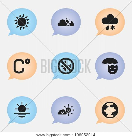 Set Of 9 Editable Air Icons. Includes Symbols Such As No Flight, Sunlight, Happy Man And More