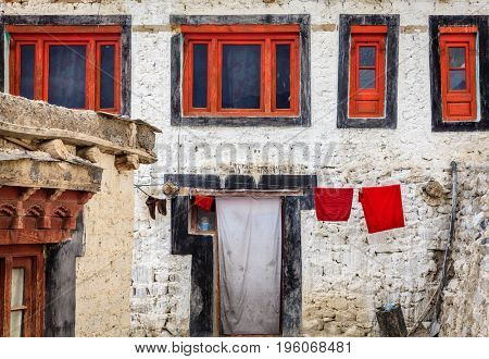 Monks residential quarters in Diskit Buddhist Monastery in Nubra Valley in Kashmir, India