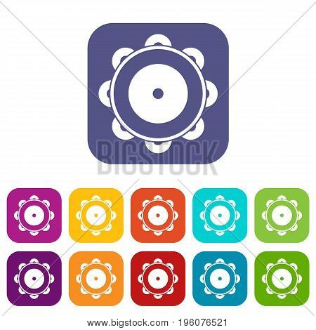 Tambourine icons set vector illustration in flat style in colors red, blue, green, and other