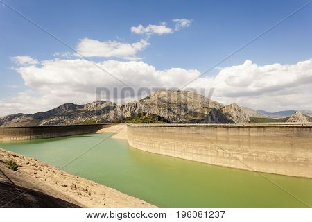 Water reservoir for the hydroelectric plant El Chorro near town Alora. Province of Malaga Spain