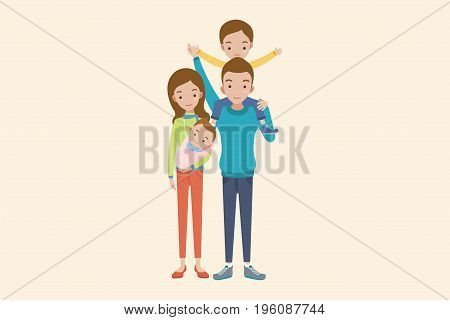 Happy parents and kids. Mother and father with children.