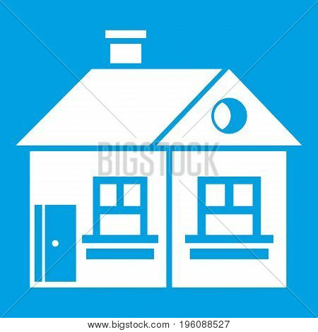 Large single-storey house icon white isolated on blue background vector illustration