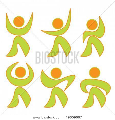Symbole sind in grün und orange Tönen. Vektor.