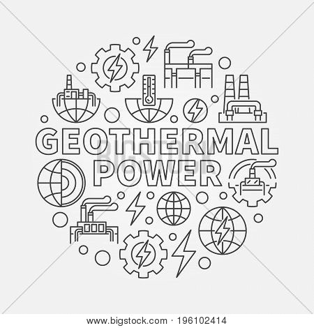 Geothermal power round illustration - vector renewable energy concept symbol in thin line style